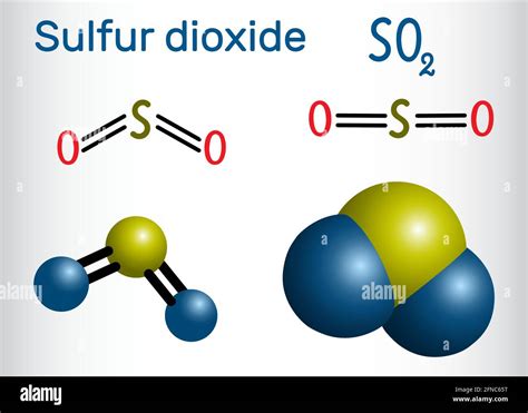 Sulfur dioxide (sulphur dioxide, SO2) molecule. Structural chemical ...