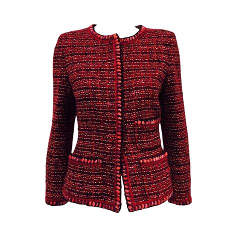 Chanel Fall Cranberry Tweed Jacket For Sale at 1stdibs