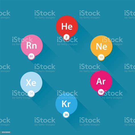 Collection Of Noble Gas Flat Icons Stock Illustration - Download Image ...