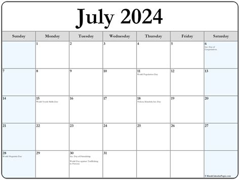 July 2024 with holidays calendar