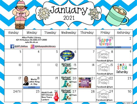 January 2021 Calendar – Southern Prairie Library