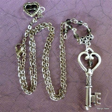 Key Necklace Key Charm Swarovski Crystals Silver Metal Chain - Etsy