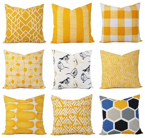 One Yellow Pillow Cover, Deep Yellow and White Decorative Pillow Cover ...