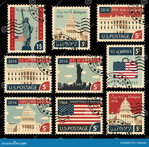 Stamps with United States of America Landmarks Stock Vector ...