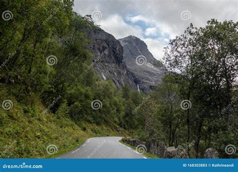 Narrow Mountain Norwegian Road To Troll Path. Summer Driving Traveling ...