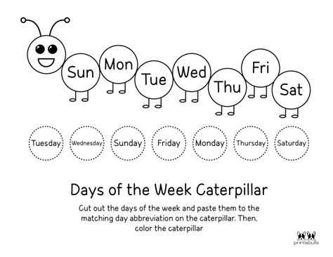 Printable Days Of The Week Worksheet Kindergarten Schematic And ...