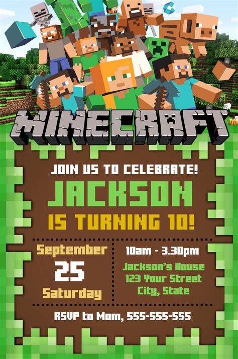 Minecraft Birthday Invitation Template Free Lovely Editable Minecraft ...