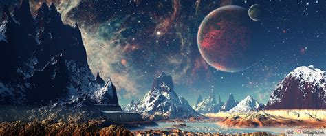 Rock Mountains, Planets and the Universe 4K wallpaper download