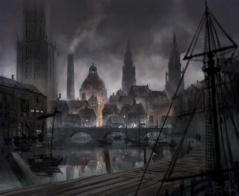 Fantasy City at Night with Boats and Steam - Eldritch Horror The ...