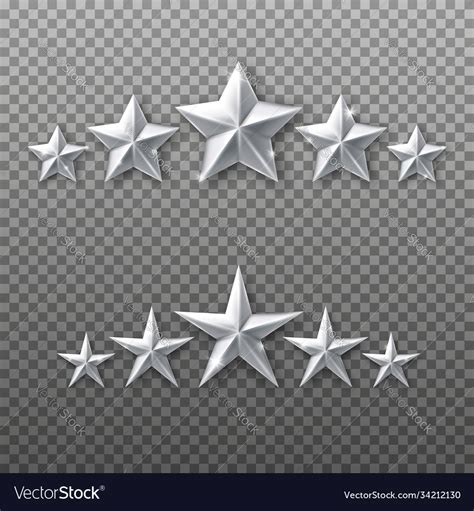 5 silver stars rating set isolated on transparent Vector Image