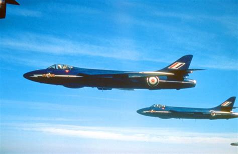 An air to air shot of a pair of Blue Diamonds Hawker Hunter F6 aircraft ...