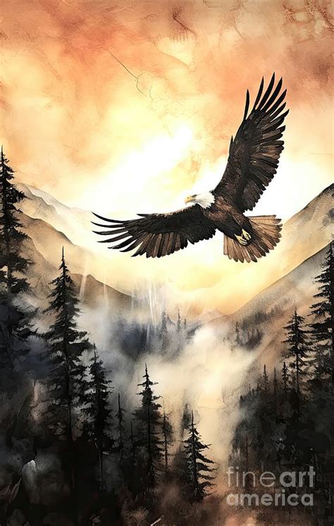 Eagle Flying Over Foggy Mountains Painting by Simone Edward Artwork ...