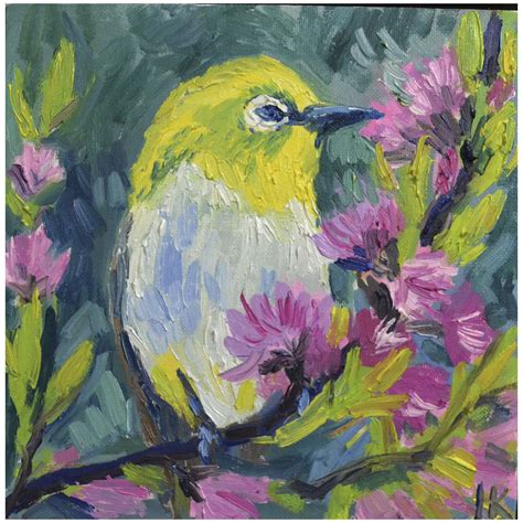 Yellow bird painting, oil on canvas, Original birds wall art - Inspire ...