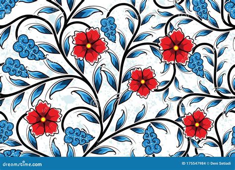 Seamless Pattern with Floral Vector Illustration, Tropical Batik Motif ...