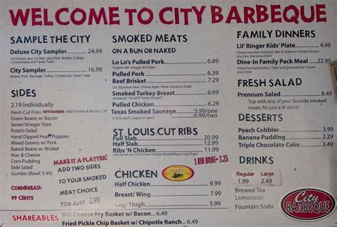 Menu at City Barbeque, Lexington, Richmond Rd