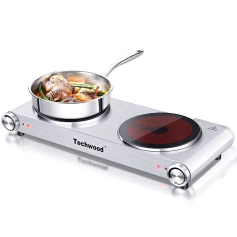 Techwood 1800W Electric Hot Plate, Countertop Stove Double Burner for ...