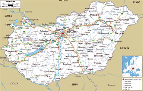 Large road map of Hungary with cities and airports | Hungary | Europe ...