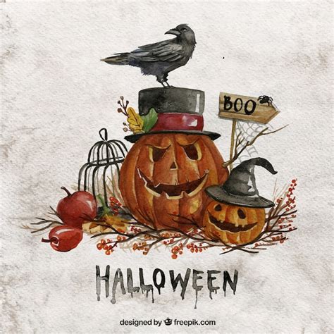 Watercolor halloween pumpkins | Free Vector