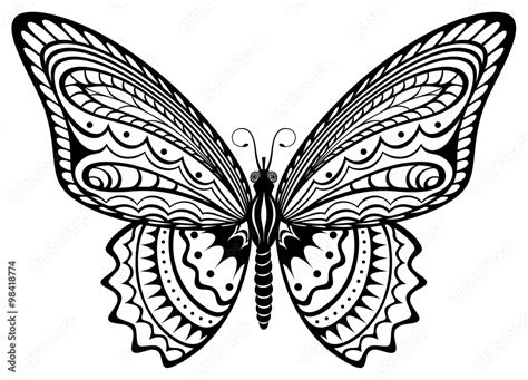 Vector illustration of a stylized, decorative black and white butterfly ...