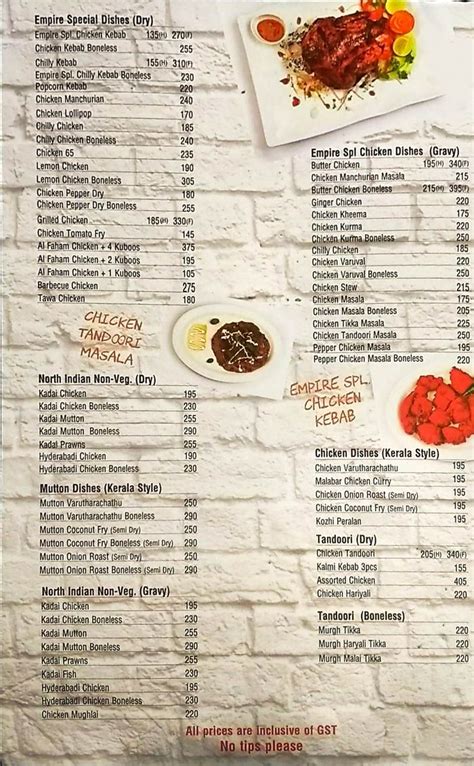 Empire Restaurant Menu and Price List for Indiranagar, Bengaluru ...