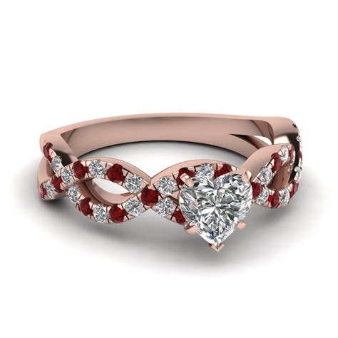 Heart Infinity Diamond Engagement Ring With Ruby In 18K Rose Gold ...