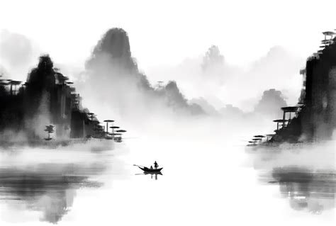 Premium AI Image | Chinese landscape ink painting