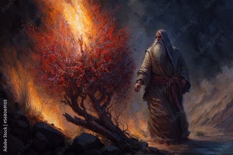 Moses and the Burning Bush painting style Stock Illustration | Adobe Stock