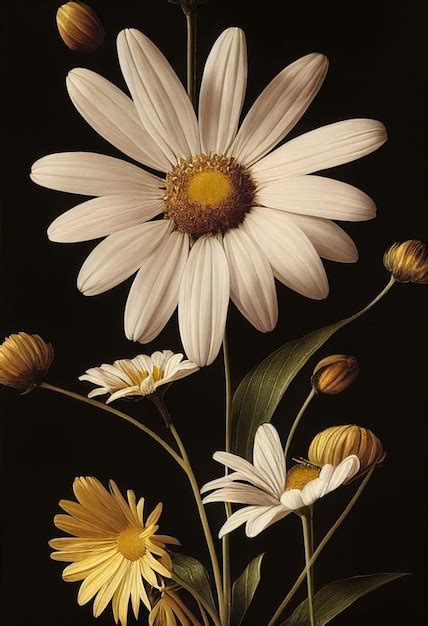 Premium Photo | Floral realistic painting of a bunch of daisy flowers ...