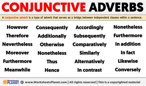 Conjunctive Adverbs Examples