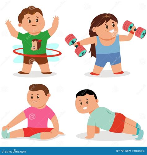 Fitness Exercise for Children Vector Set. Workout Yoga and Sports ...