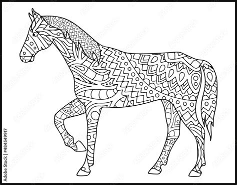 A coloring page of mustang horse. stylized hand-drawn Head horse ...