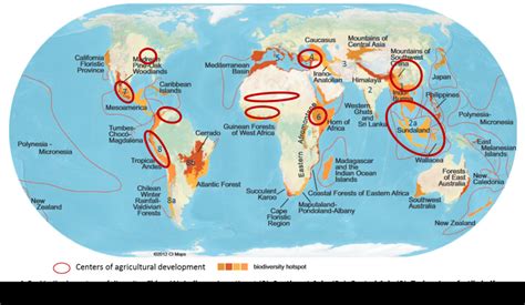 Biodiversity hotspots, Vavilov's centres of diversity, and centres of ...