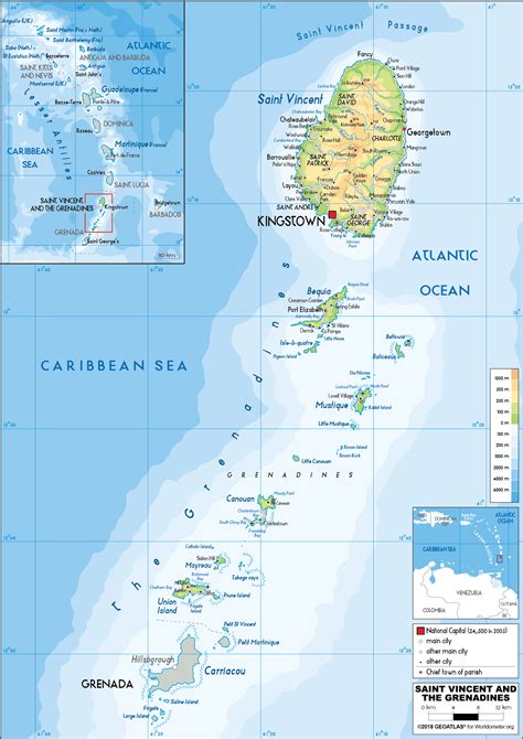 Large size Physical Map of Saint Vincent and the Grenadines - Worldometer