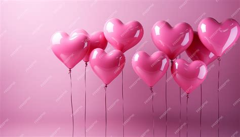 Premium AI Image | Group of pink heart shaped balloons on pastel pink ...