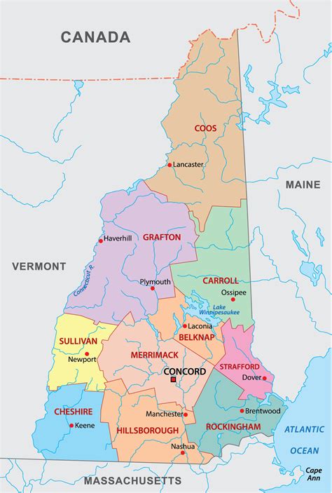 New Hampshire Counties Map | Mappr