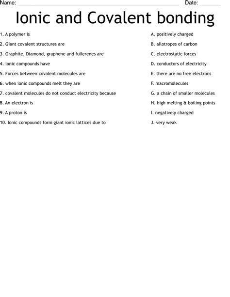 Ionic and Covalent bonding Worksheet - WordMint