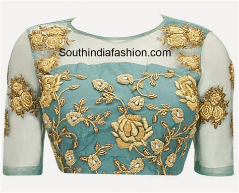 Boat Neck Blouse with Floral Embroidery – South India Fashion | Boat ...