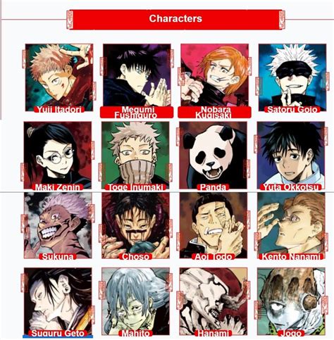 Jujutsu Kaisen Characters | Anime character names, Anime characters ...