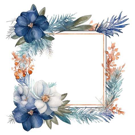 Beautiful Blue Flower Frame Theme In Rectangle Border For Transparent ...