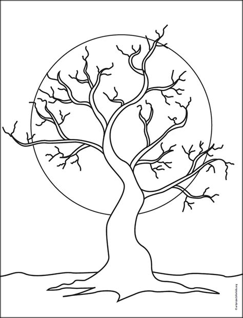 How to Draw a Scary Tree and Tree Coloring Page