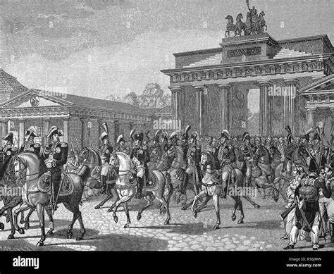 The entry of Napoleon I. in Berlin, 1806, woodcut, Germany Stock Photo ...