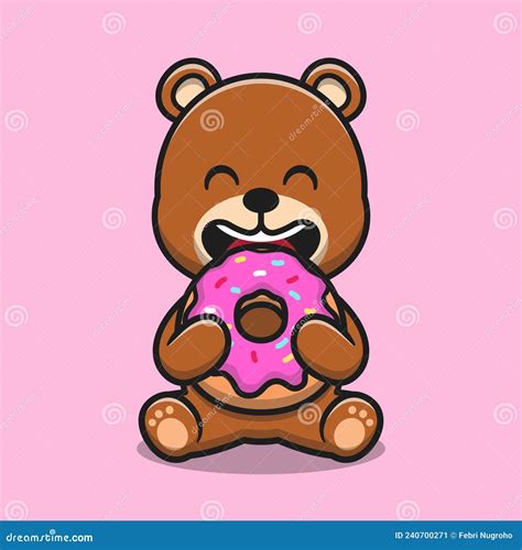 Cute Bear Eating Doughnut Cartoon Vector Icon Illustration Stock Vector ...