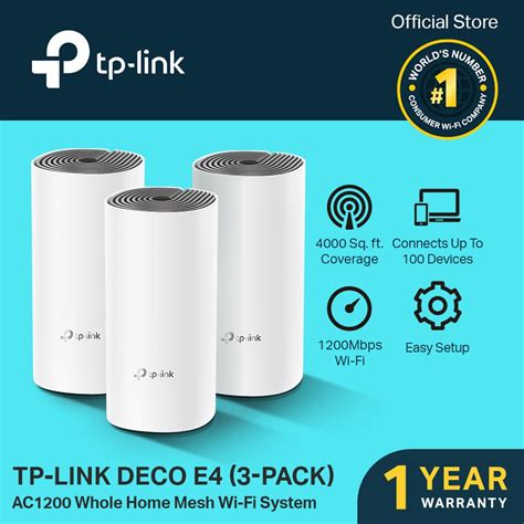 TP-Link Deco E4 AC1200 Whole Home Mesh Wi-Fi System (3-pack) | Mesh ...