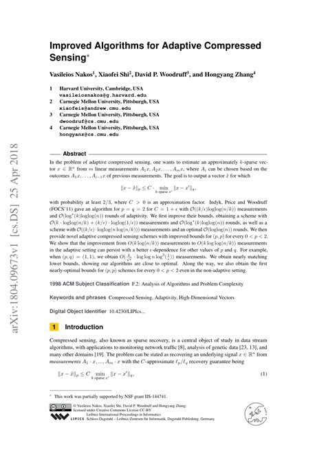 (PDF) Improved Algorithms for Adaptive Compressed Sensing