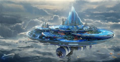 Sci Fi City Floating Island Cloud Aircraft Futuristic Wallpaper Sci Fi ...