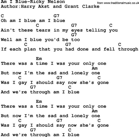 Country Music:Am I Blue-Ricky Nelson Lyrics and Chords