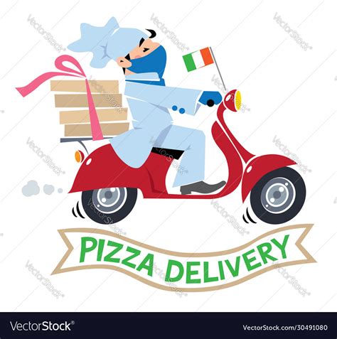 Pizza chef on scooter in mask delivery logo Vector Image