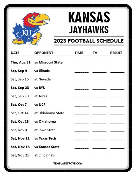 Printable 2023 Kansas Jayhawks Football Schedule