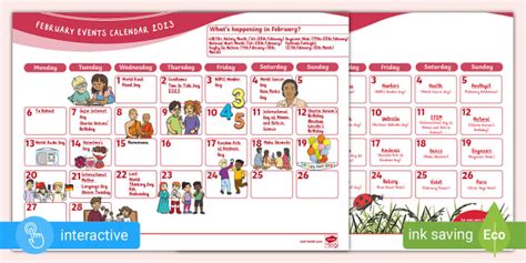 February Events Calendar and Play-Along Pack (2023) - Twinkl