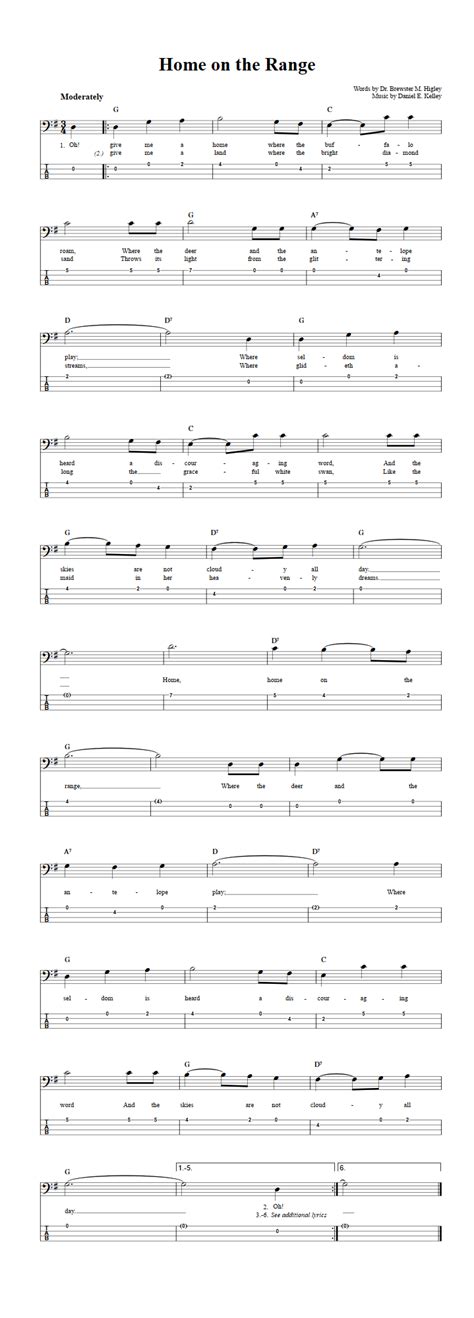 Home on the Range: Chords, Sheet Music, and Tab for Bass Guitar with Lyrics